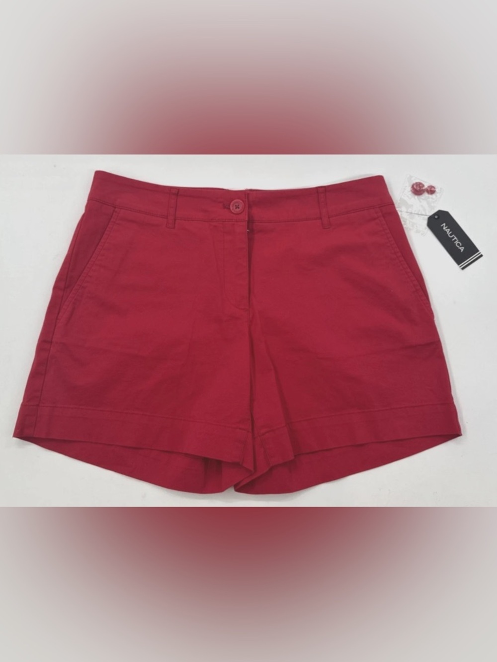 Nautica Women’s Shorts 6 Red Chino Stretch Casual Preppy Cotton 5 in Travel NEW